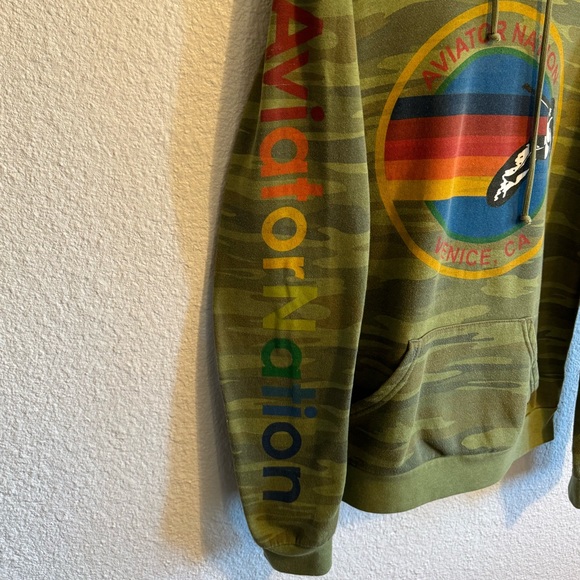 Aviator Nation Venice Beach California Camo Rainbow Logo Drawstring Hoodie XL - Picture 3 of 6